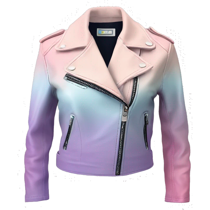 Realistic isolated side view of a pastel pink,pastel blue,and pastel purple ombre bolero fashion leather jacket with rolled sleeves. emoji