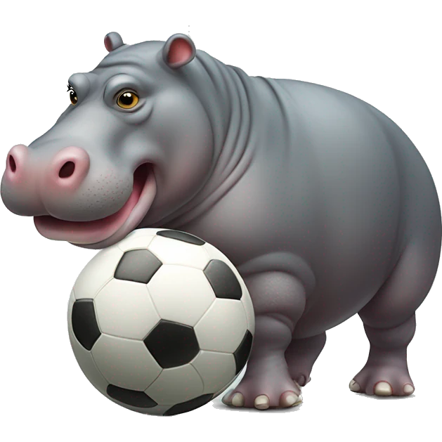 fat hippo as soccer player kick ball left leg emoji