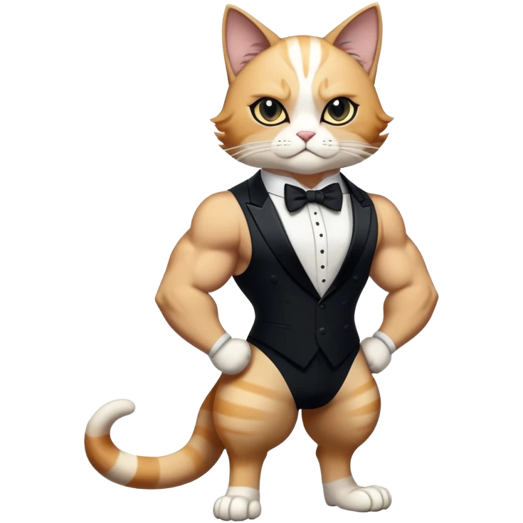 Black and white Super muscular Buff sigma Gigachad cat full body tuxedo colored  emoji