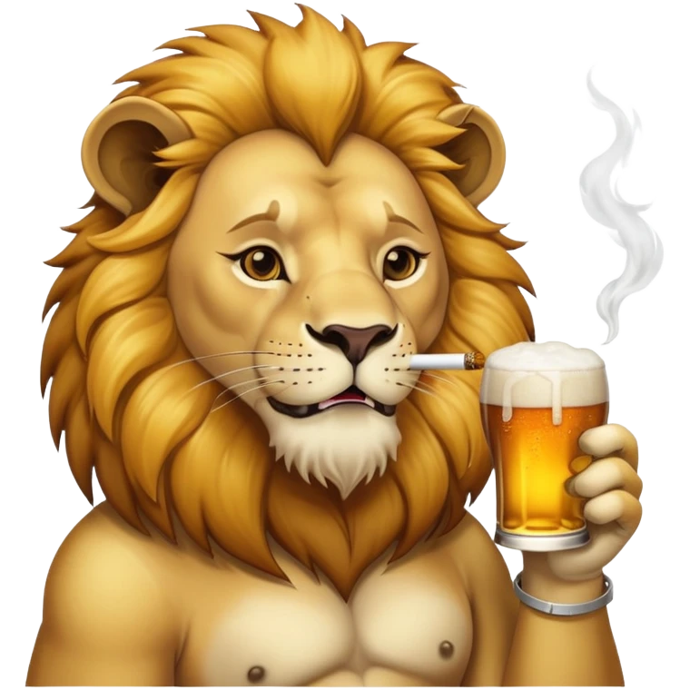 lion qui fume un join et bois une bière  emoji