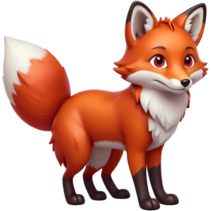 cinematic-noble [fox]-realistic-full-body-standing on all fours-emoji,-tail-tucked-close,-head-tilted-dramatically,-fox-[red]-fur,-simplified-yet-realistic-focused-features,-highly-detailed,-glowing-with-an-almost-sarcastic-glow  expressive eyes emoji
