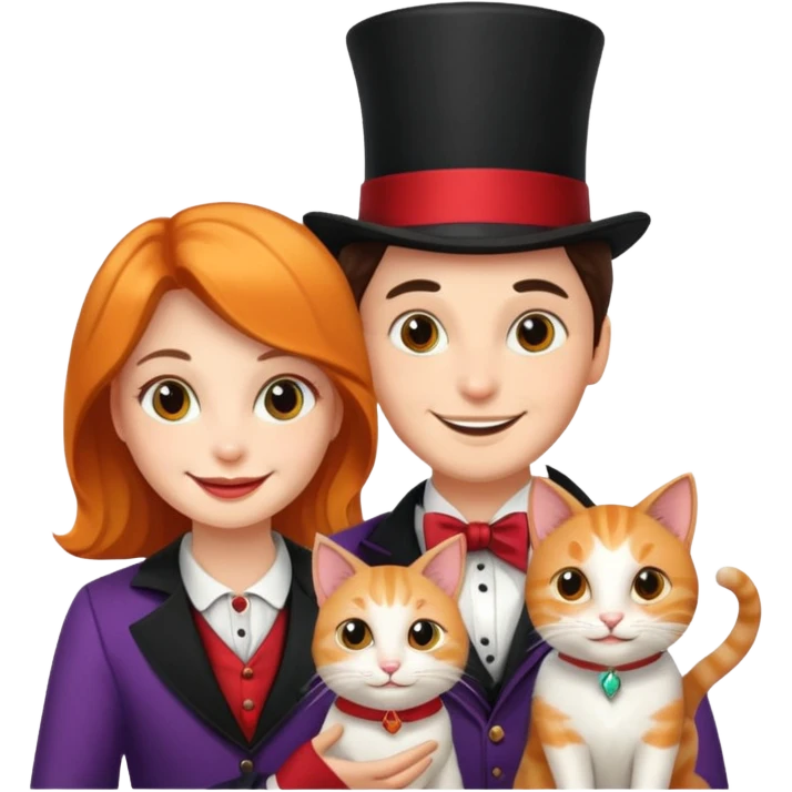 magician couple and their pet cat emoji