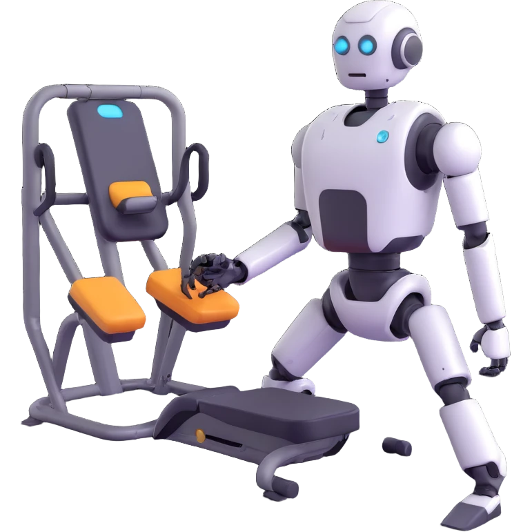 a robot exercising in a gym, 3D emoji style emoji