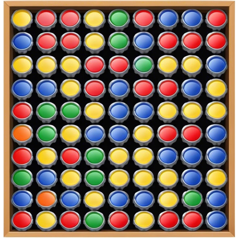 Icon for Bottle Cap Collecting (Capsophilia): a collection of colorful and unique bottle caps from various drinks, neatly arranged in a display case or on a table. The icon should emphasize the variety and charm of collecting bottle caps. Transparent background. emoji