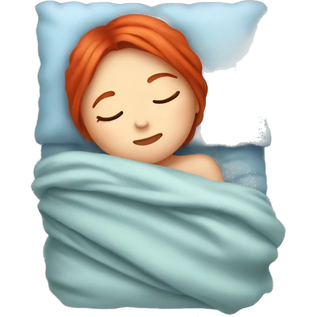 Girl with red hair sleeping in blanket emoji