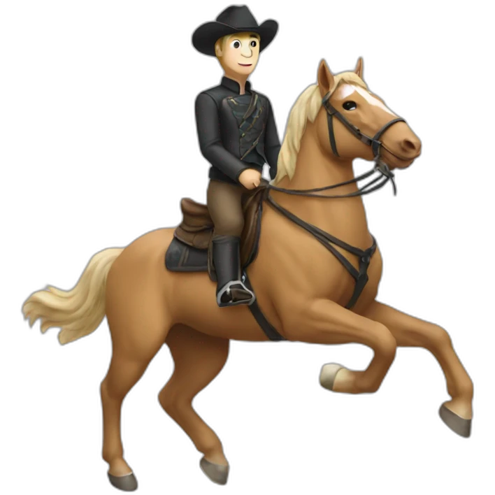 men riding horse with cat head emoji