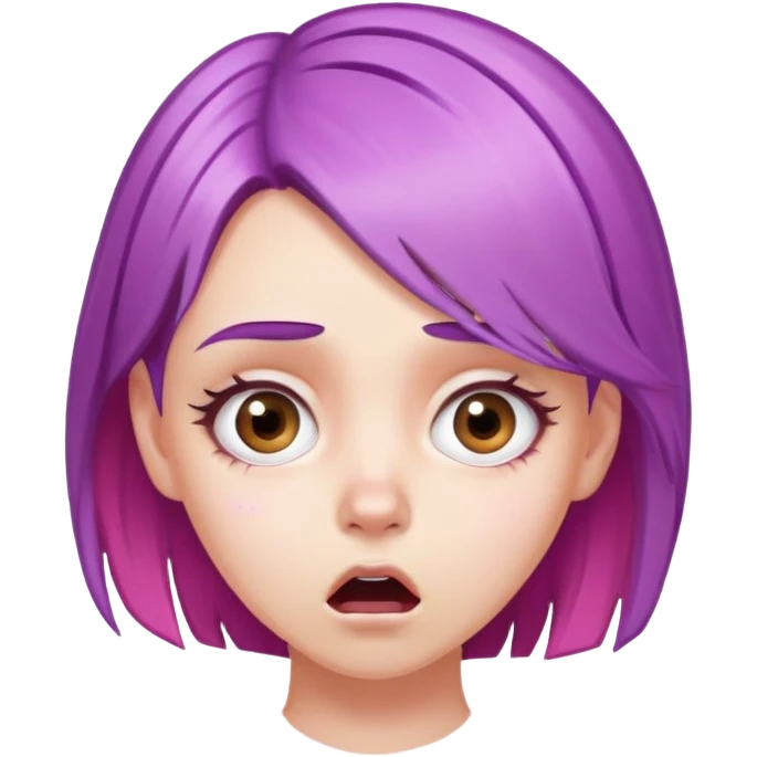 face of a white girl with purple and pink hair, shocked expression emoji
