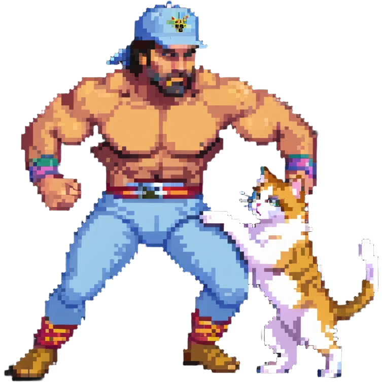 Razor Ramon wrestler from WWF defeating a cat wearing a cap emoji