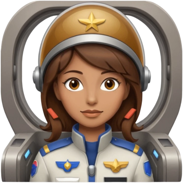 woman with brown hair and brown eyes.  space ship captain emoji