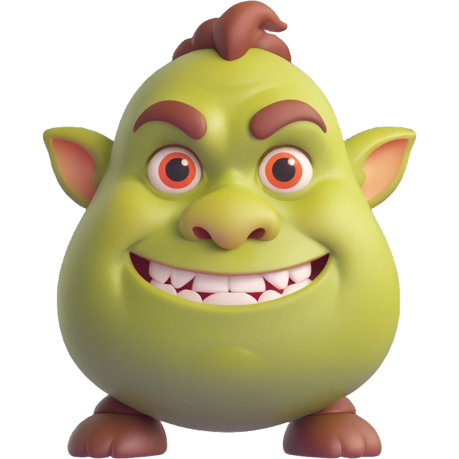 ogre, rounded shapes, friendly face, shiny finish emoji