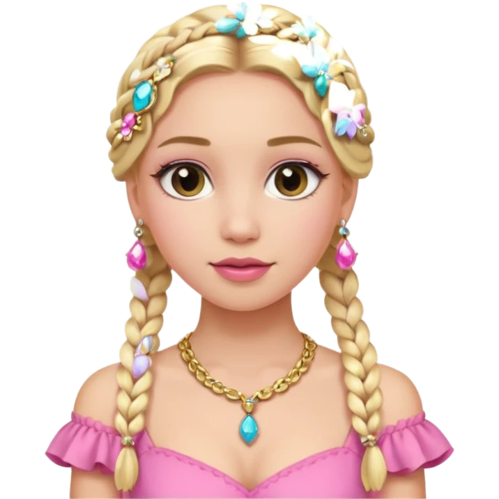 fancy blonde hair girl with braids pink outfit makeup and jewellery emoji