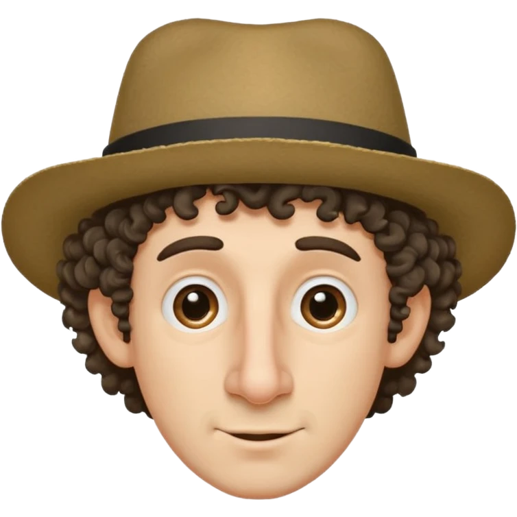 a guy with a huge nose short stringy curly hair and a small hat emoji