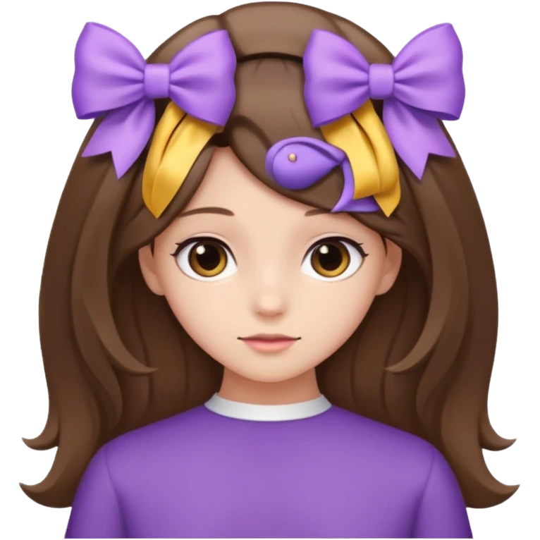 brown open hair from behind with a light purple bow emoji