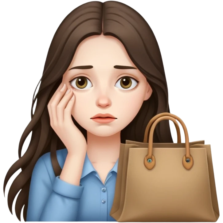 beautiful pale brunette girl with long hair tired with bags under her eyes emoji