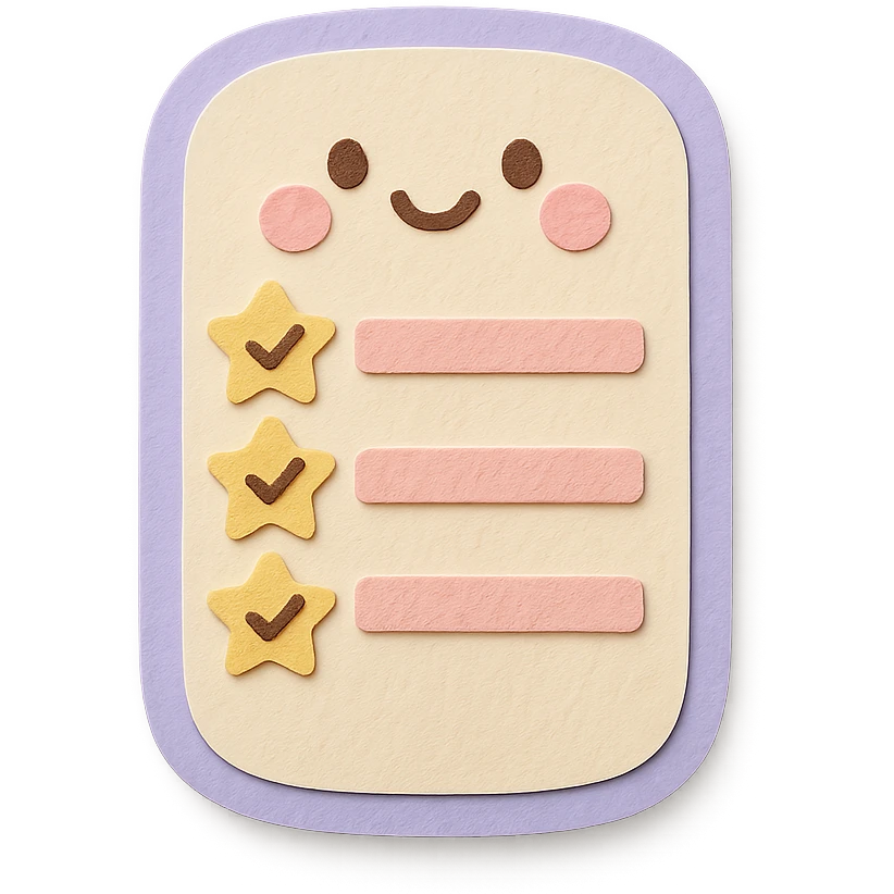 soft pastel kawaii rounded to-do list with star-shaped checkboxes in paper craft style emoji