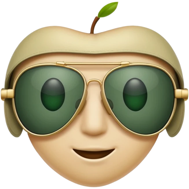 aviator sunglasses with light beige frame and dark green lenses, Apple emoji style, no text emoji