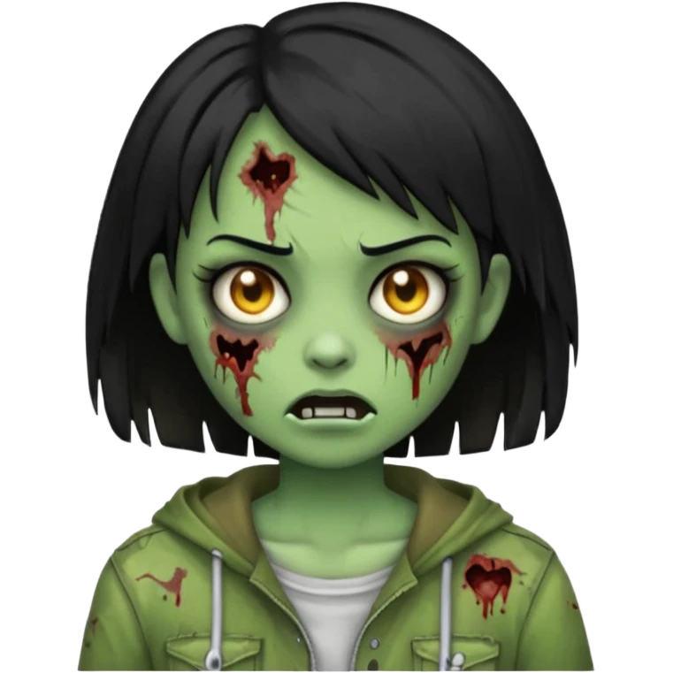 Emoji zombie girl verde com cabelo preto liso  curto emoji