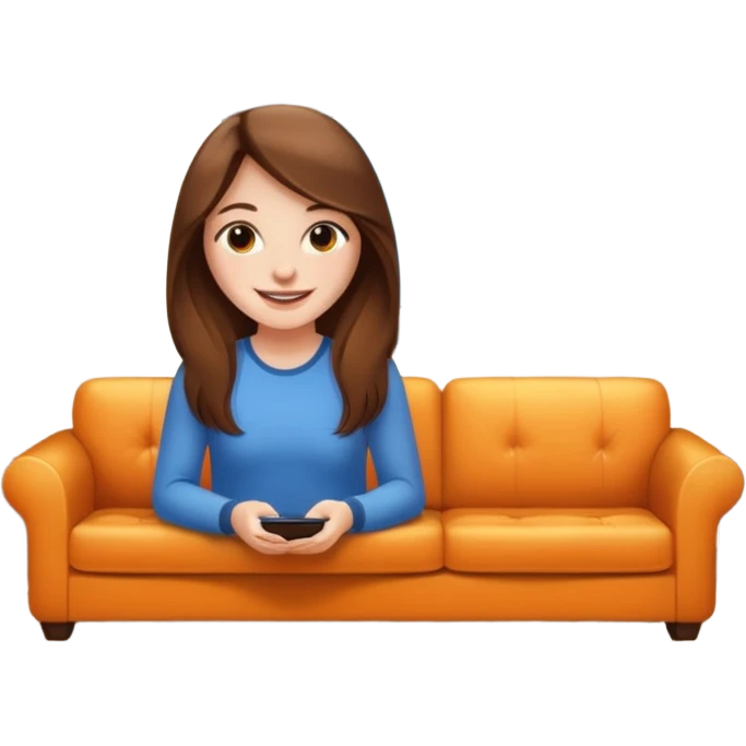 beautiful girl with long brown hair constructing new lounge room area with flat screen tv and couch emoji