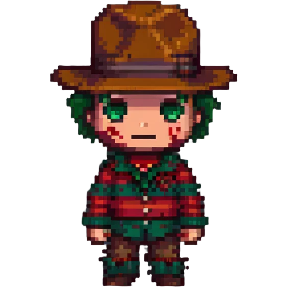 Freddy Krueger in pixel art style, chibi proportions, bright colors emoji