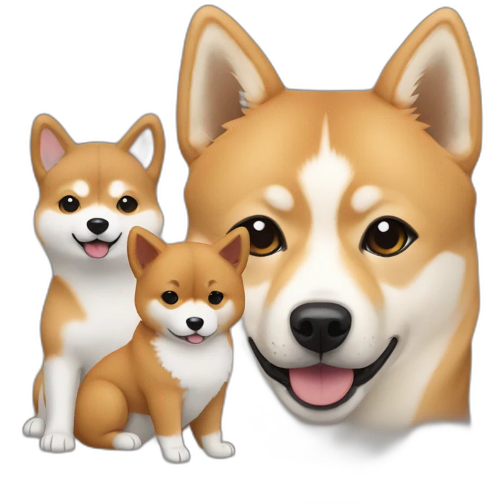 Cute and small Shiba and a big white Hokkaido dog and their mistress, a woman with brown and curly hair emoji