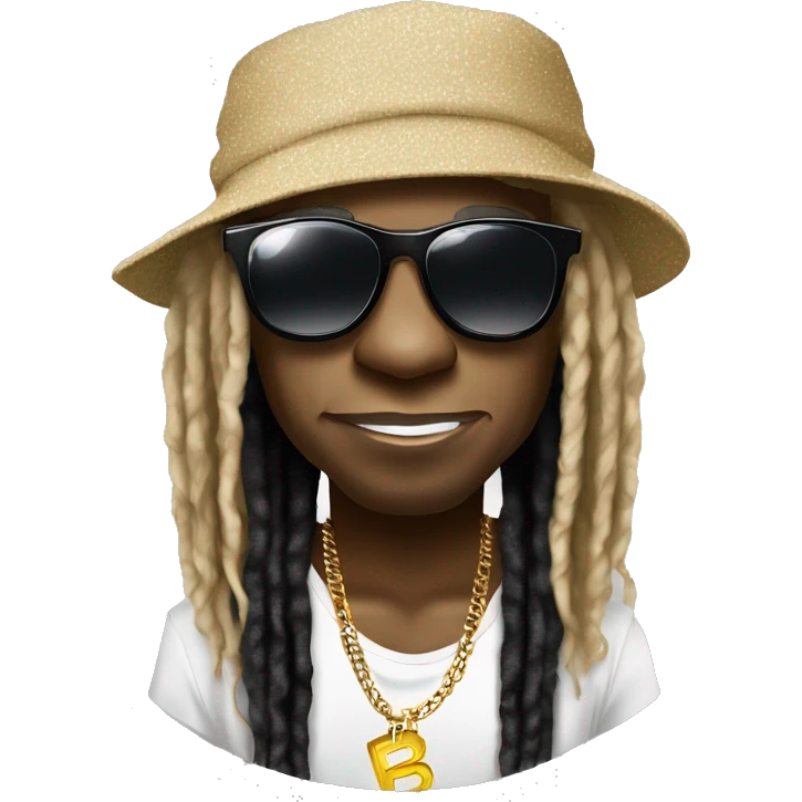 Lil Wayne:

A laid-back icon with oversized shades, layered chains, tattoos, diamond grill, and long blond dreads under a backward cap. Cool, confident, and effortlessly stylish. emoji