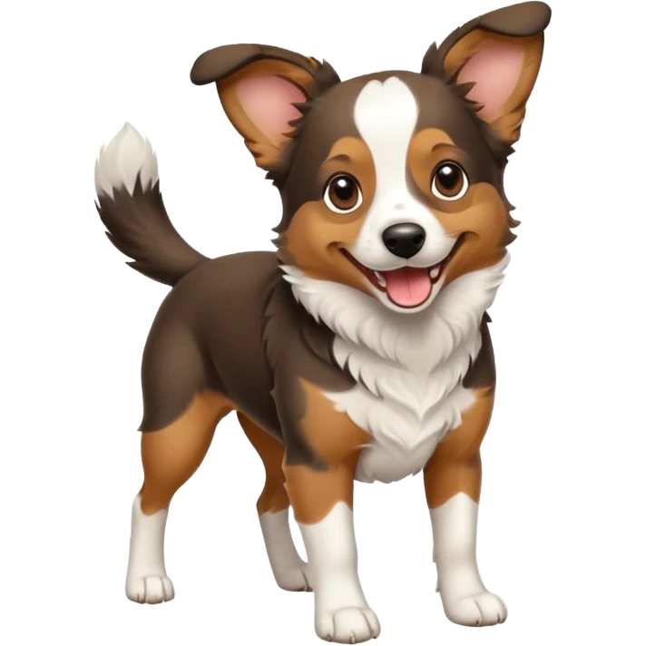 собака породи ауссі триколор з передніми білими  без білої полоски на голові лапками грається emoji