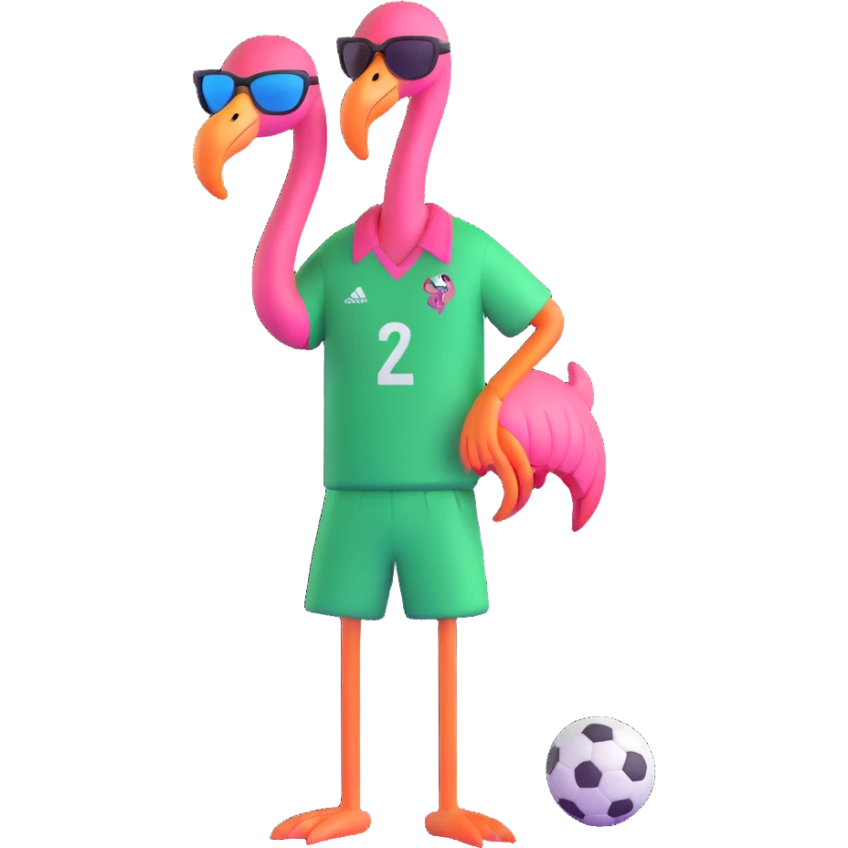 flamingo soccer player with sunglasses and a black and green jersey emoji