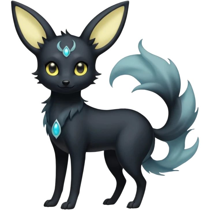 Shadowy Matte-Black Mysterious Wispy-Aura Fog-Veiled Elegant Umbreon-Fionbri-fusion-creature (full body) emoji