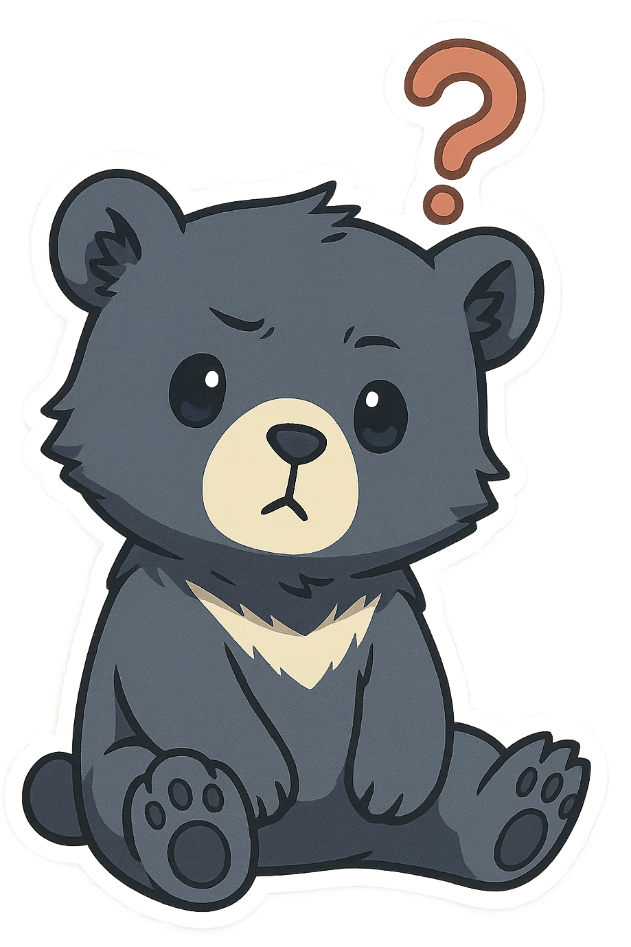 Adorable chibi Tank the Bear from Solo Leveling, sitting with a question mark above the head emoji