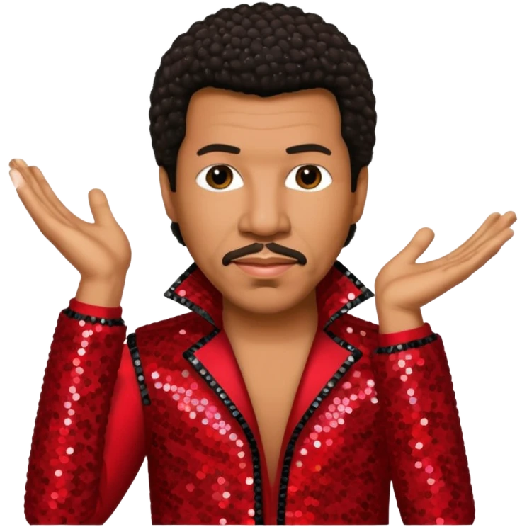 Lionel Richie with dark brown hair, red sequin outfit emoji