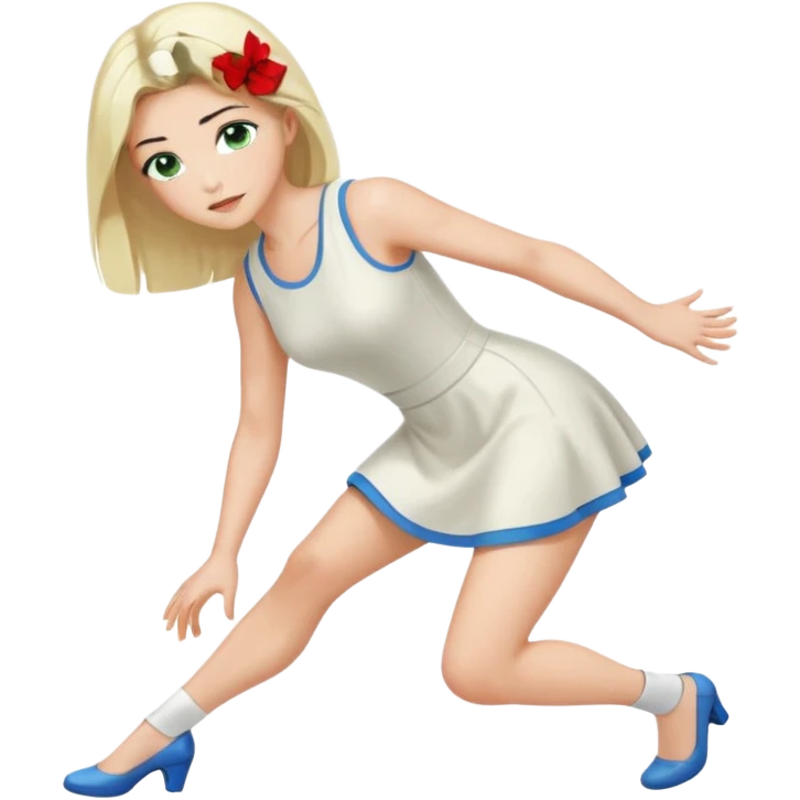 prince, black hair, blue eyes, garment, woman, blonde hair, green eyes, bending knee, sleveless white dress, emoji