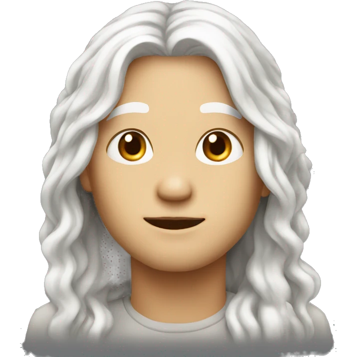 round face with long white hair 50 age emoji