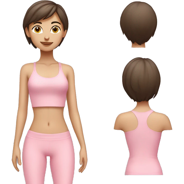 Brunette short hair yoga girl light pink clothes n emoji