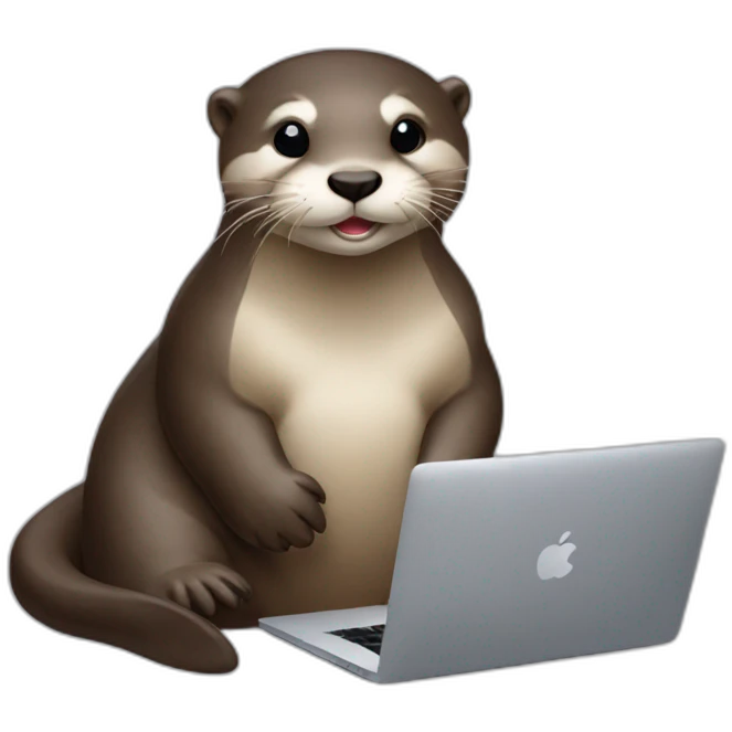 female otter lean against a pillow and use a macbook emoji