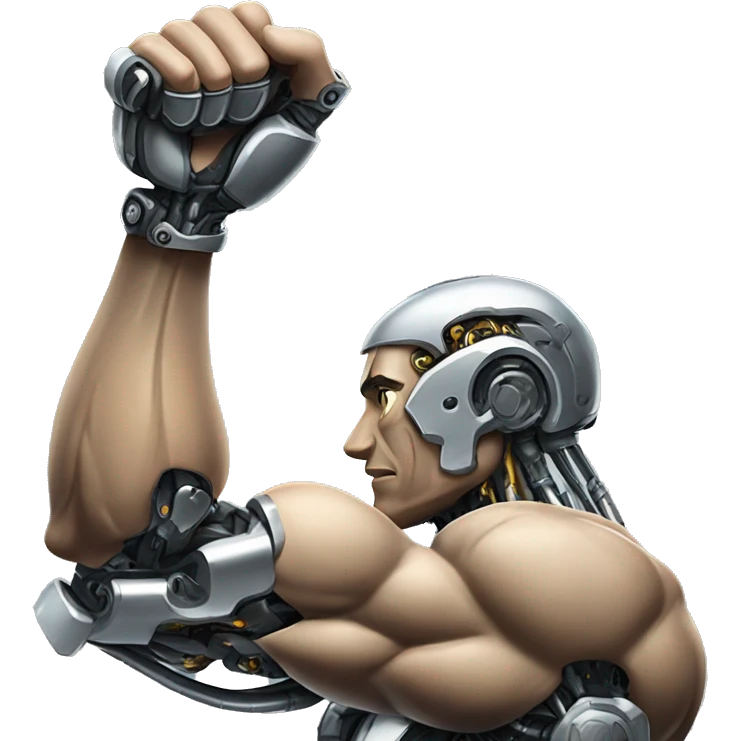 Cyborg arm only flexing bicep and shoulder with gears and shocks emoji