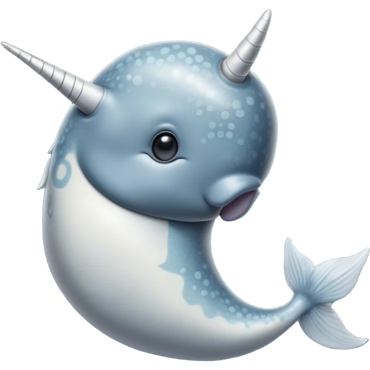 Cinematic Noble Narwhal Portrait Emoji, Poised and majestic, with a robust, streamlined body draped in mottled, silvery-gray skin, featuring a long, spiraled, ivory tusk and deep, thoughtful eyes that exude ancient oceanic wisdom, Simplified yet sharp and sophisticated features, highly detailed, glowing with a soft, ethereal arctic glow, high shine, intelligent and enigmatic, stylized with an air of mythical marine grandeur, focused and graceful, soft glowing outline, capturing the essence of a watchful and confident sea unicorn that appears ready to glide out of the screen with timeless authority! emoji