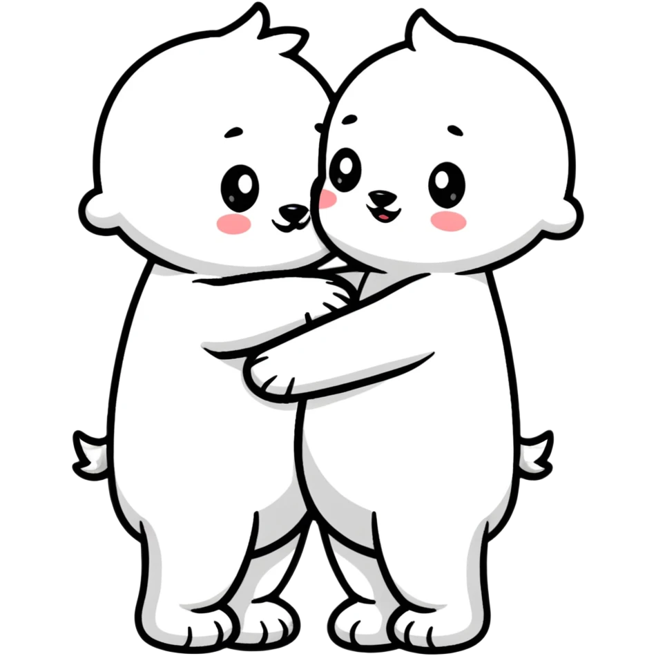 Two cute characters hugging each other emoji