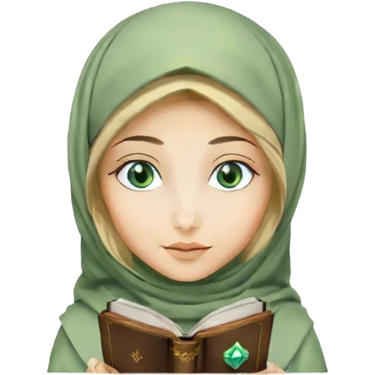 Turkish blonde green diamond design Hijabi girl with blue eyes and beautiful finish reading quran emoji