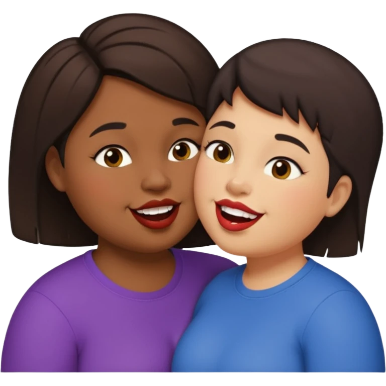 Chubby ugly lesbian with medium dark hair kissing tall butch lesbian with huge teeth and short hair emoji