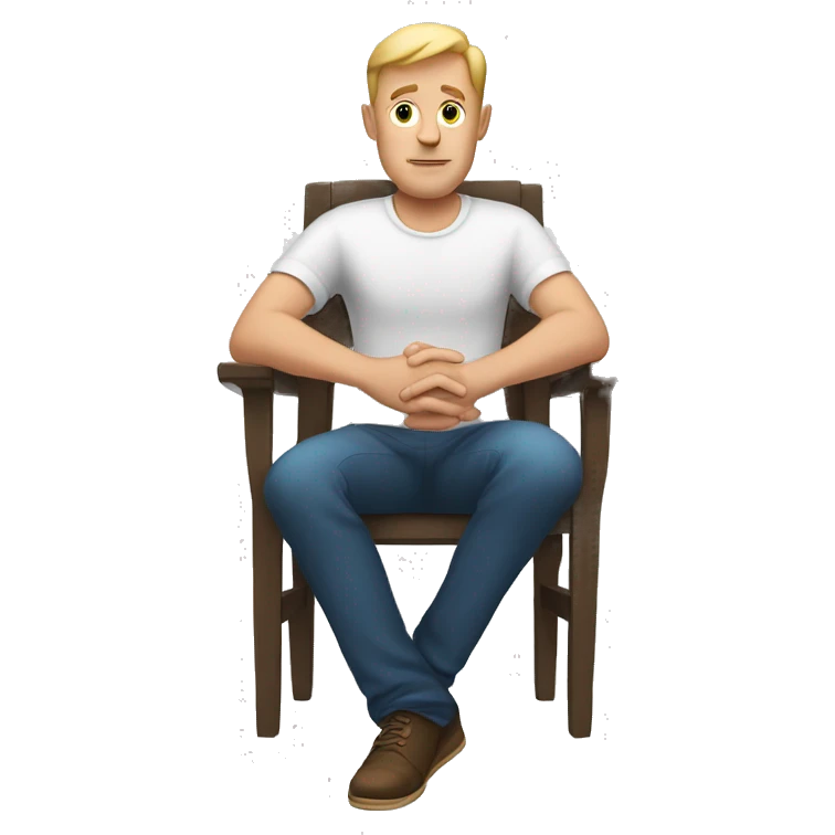 white man sits on a chair and says “no” with his hands emoji