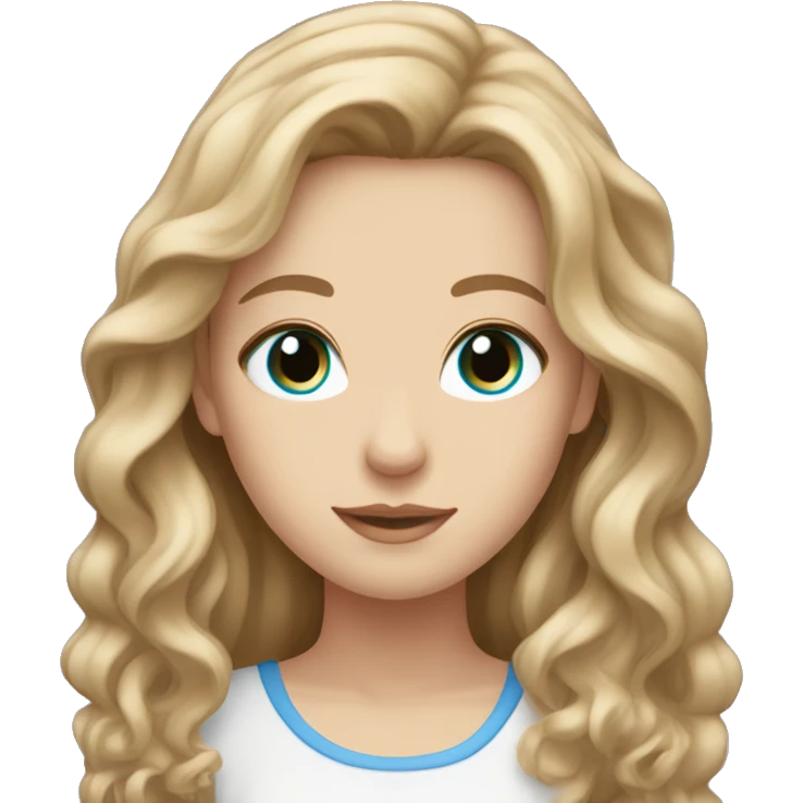 White girl with light brown wavy long hair and blue eyes emoji