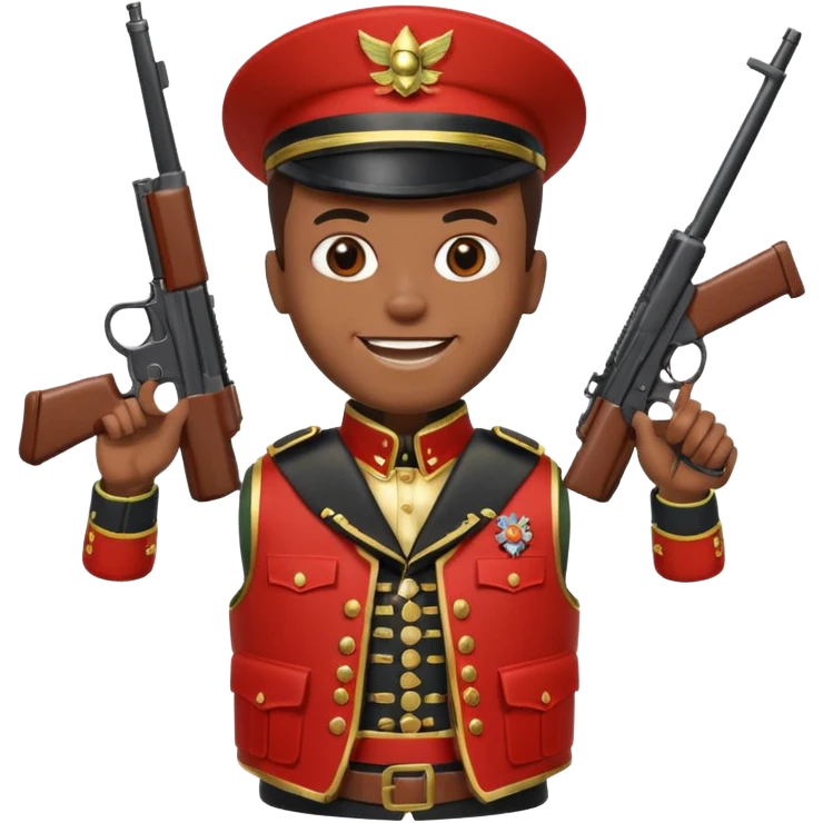 african american grinning toy soldier bloody vest with 2 guns emoji