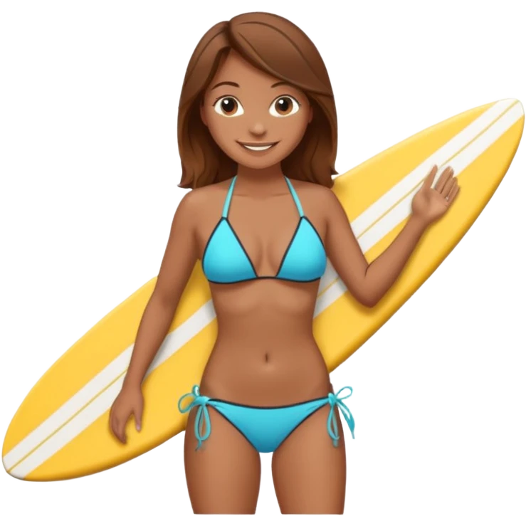 girl brown hair in bikini with surfboard emoji