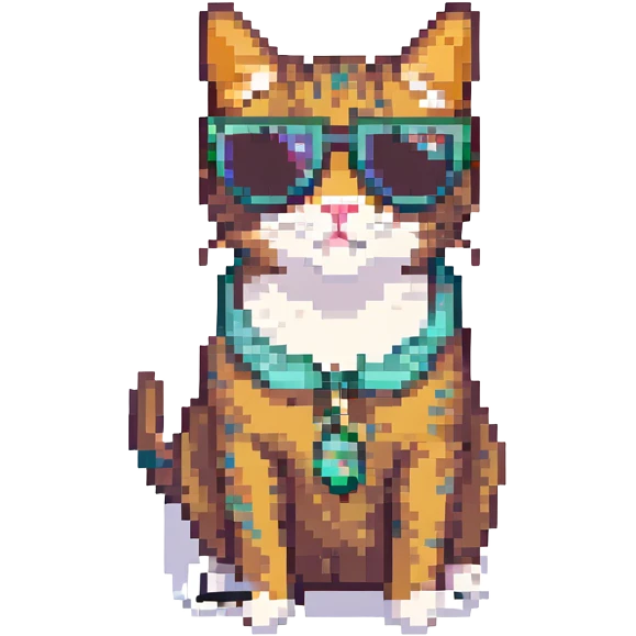 A cat wearing sunglasses, 8-bit, low resolution emoji