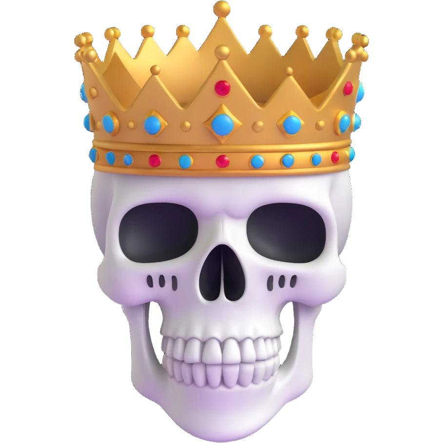 red and black skull with crown emoji