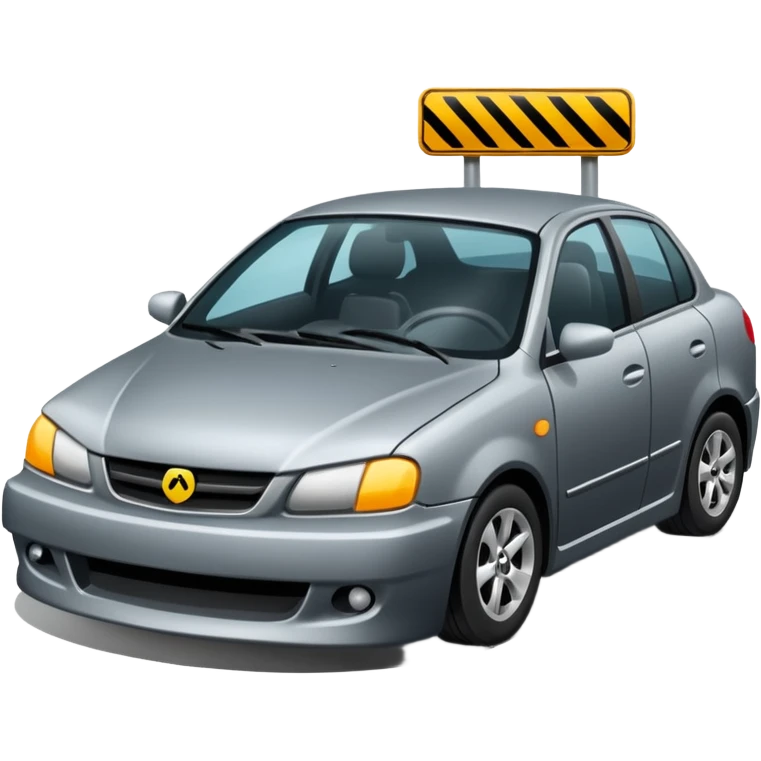 car crashed to a trafic barrier barrier in front of car and car front panel broken emoji