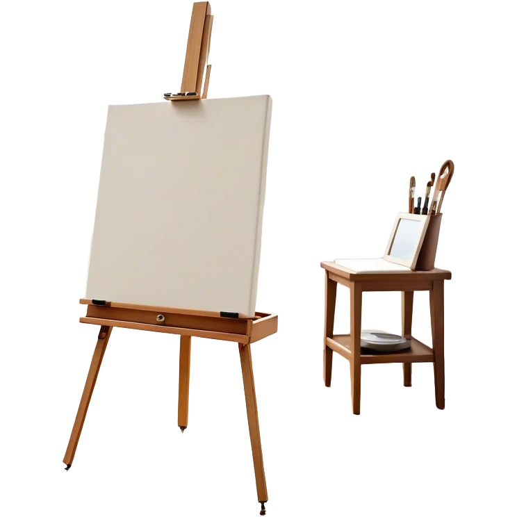 Cinematic Realistic image of a pristine canvas mounted on a sturdy wooden easel, with the canvas’ smooth surface and the easel’s detailed grain rendered in soft natural light, evoking a quiet moment of creative anticipation emoji