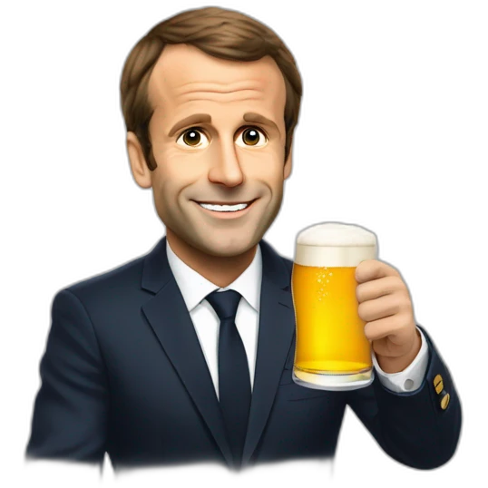 Macron avec une biere emoji