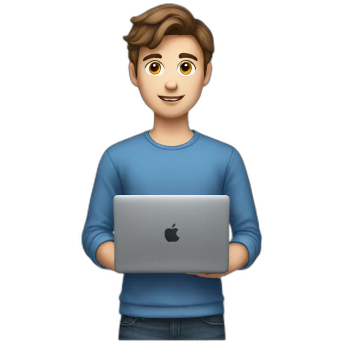 A 19 years Old guy with brown hair using a macbook  emoji
