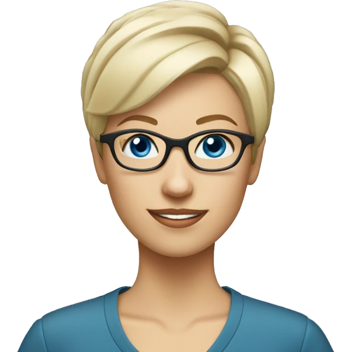 female Teacher with glasses blonde pixie haircut blue eyes blouse emoji